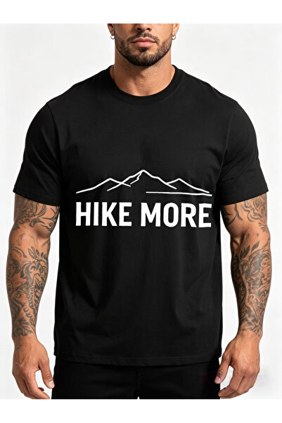 BASEPULSE تي شيرت رجالي بتصميم كاجوال مع طباعة 'Hike More Mountain'، ملابس صي...