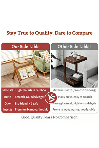 genric FFD Z-Shaped End Table with Corrugated Glass Top & Bamboo Storage Shelf – Space-Saving Nightstand / Accent Table for Living Room, Bedroom, Office, Small Spaces