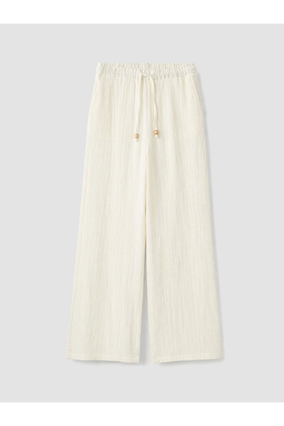 LC Waikiki Lcw Vision White Textured Women's Trousers with Elastic Waist