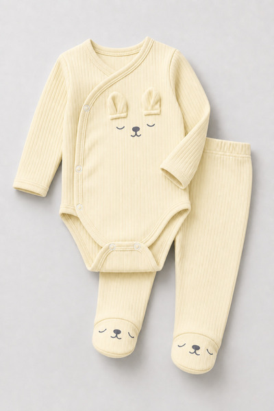Mai Perla Newborn Organic Cotton Rabbit Printed 2-Piece Baby Set with Side Sn...