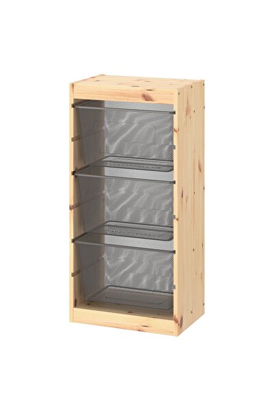 Trofast Storage combination, light white stained pine/dark grey, 44 x 30 x 91 cm