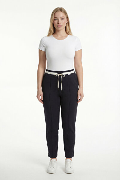 EXİTLİNE Women's Navy Blue Summer High Waist Elastic Waist Pants