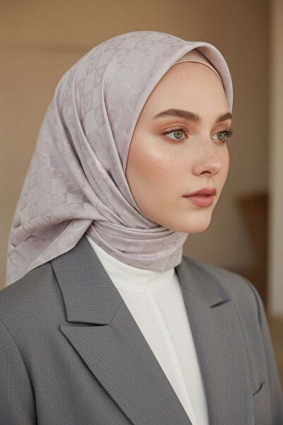 Vissona %57 İpek %43 Pamuk Jakarlı Monogram Eşarp 92X92