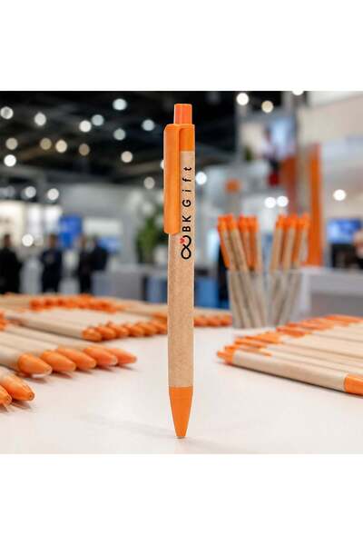 Bk Gift Customized for Your Logo 10 Pieces Orange Recycled Pen Promotional Ba...