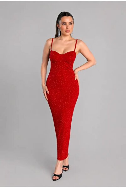 Cool & Sexy Stone Detailed Bodycon Strap Evening Dress