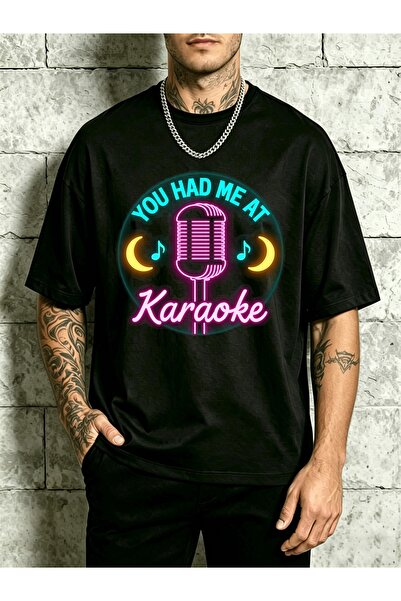 12 Teknoloji Neon Karaoke Microphone Design Men Round Neck T Shirt Loose Fit ...