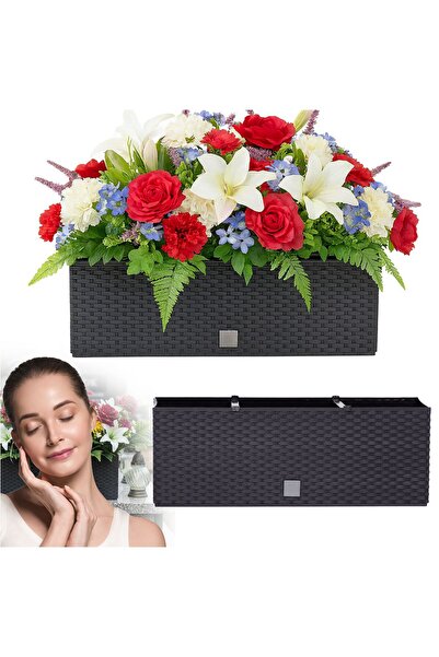 EDANTI Ghiveci de flori pentru cimitir, dreptunghiular, cu model de ratan, 17L