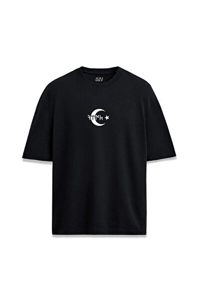 Darkia Göktürkçe Turkish Written Moon and Star Printed Unisex Black T-Shirt