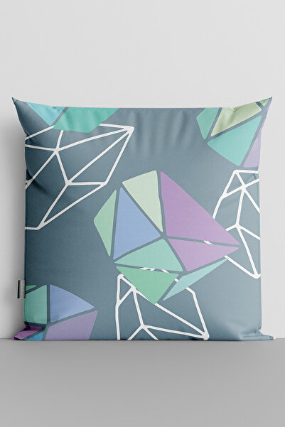 TicaretJet Colorful Geometric Shapes Double Sided Digital Printed Throw Pillo...