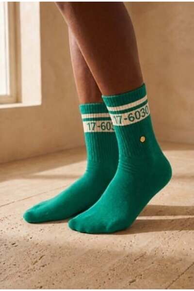 BONY SOCKS Kadın Şeritli Soket Çorap Yeşil