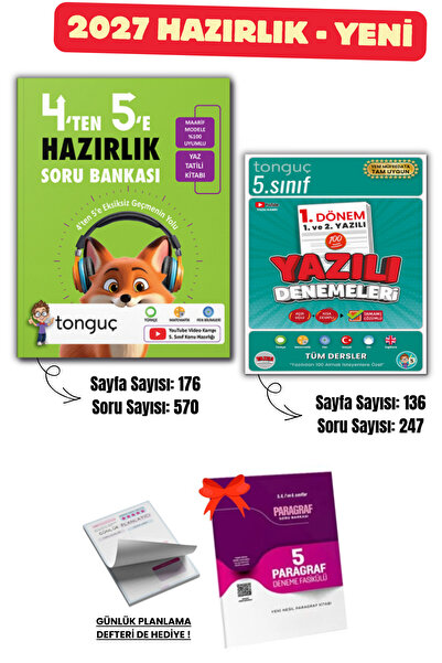 Tonguç Yayınları 5. Sınıf 4 Den 5'e Hazırlık Yaz Tatili Kitabı ve 1. Dönem Ya...