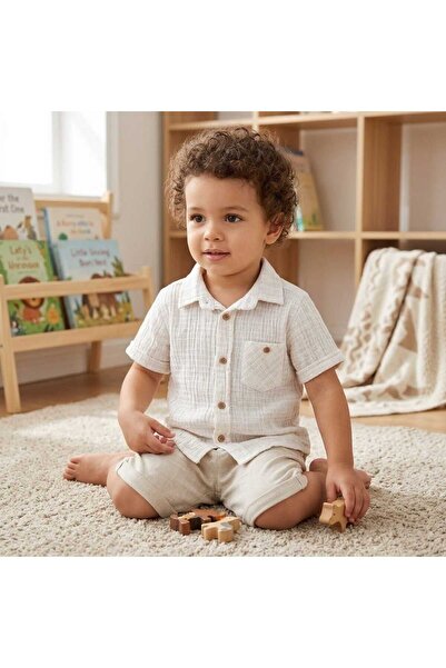 Efbey kids طقم قميص وشورت من الموسلين بأكمام قصيرة للأولاد
