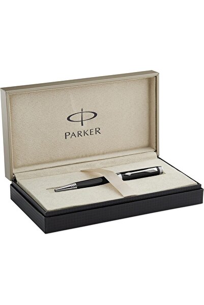 Parker قلم حبر جاف فاخر بحبر أسود غامق وعلبة هدايا مطلية بالفضة، 4612، S0887880