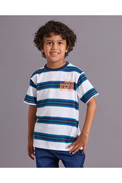 REDTAG Boys White Striped T-Shirt