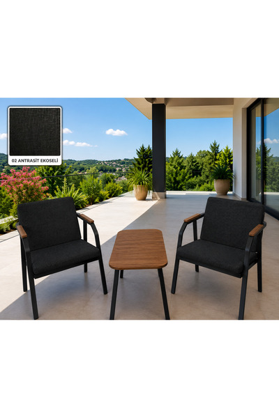 Dekoroom's DURU 1-1 BAHÇE BALKON MOBİLYASI,SEHPALI,SİYAH İSKELET,KUMAŞ RENGİ ...