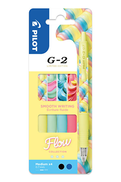 Pilot Set de pixuri roller cu gel G2 Flow de 0.7 mm, cu mecanism click, 4 culori