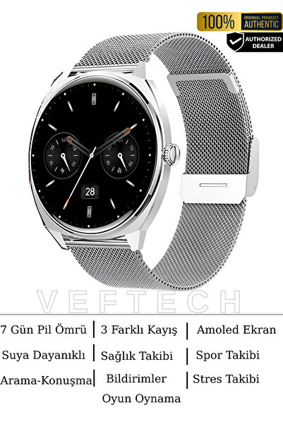 VEFTECH 3 Kordonlu Amoled Ekranlı Su Geçirmez 7 Gün Şarj Süresi Spor ve Sağlı...