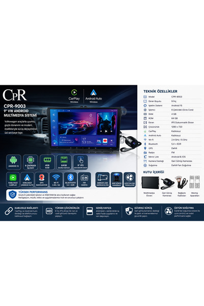 CPR Woswagen 9 inç orjinal Multımedia jetta-Polo-Caddy-Passat-golf kamera hed...