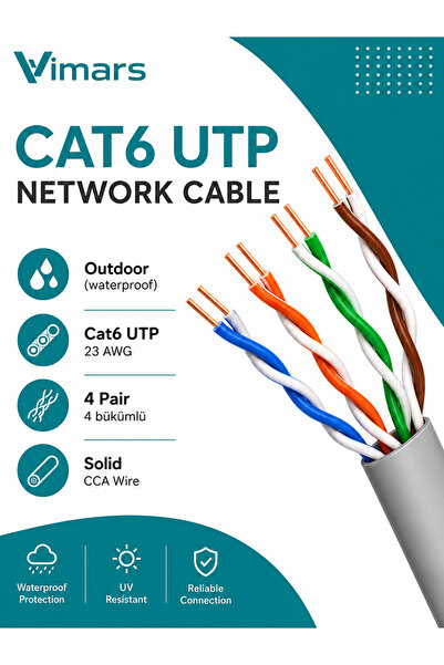 vimars CAT6 Outdoor UTP Kablo 305M 23AWG 0.57mm Siyah Ethernet Kablosu