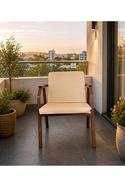 Dekoroom's DURU TEKLİ BAHÇE BALKON MOBİLYASI,KAHVE İSKELET,KUMAŞ RENGİ 05 KREM