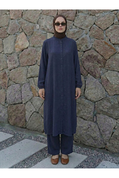 Foremia Hakim Collar Long Pants Suit - Navy Blue