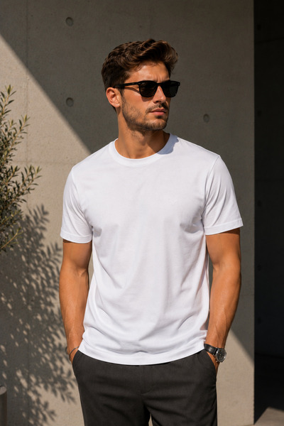 Maccali Ανδρικό μπλουζάκι με κέντημα στο στήθος, casual, φαρδύ, λευκό