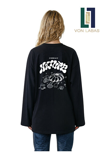 Grafftee Clothing تيشيرت أسود بأكمام طويلة وواسعة، مصنوع من القطن بنسبة 100%،...