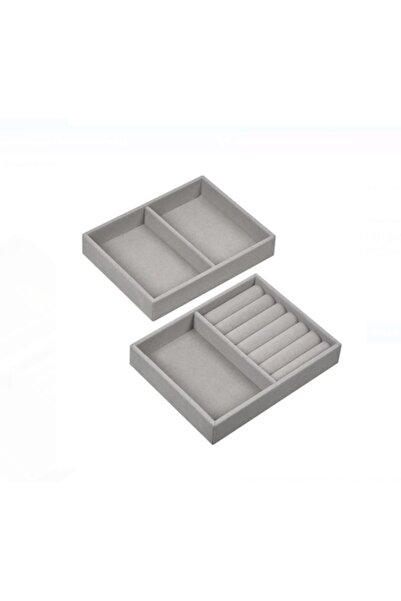 OEM Set de organizatoare pentru bijuterii, gri din piele întoarsă, cu compart...