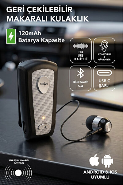 Teknoloji Gelsin Lkb-38 Bluetooth Kulaklık V5.4, Geri Çekilebilir Makaralı, 1...