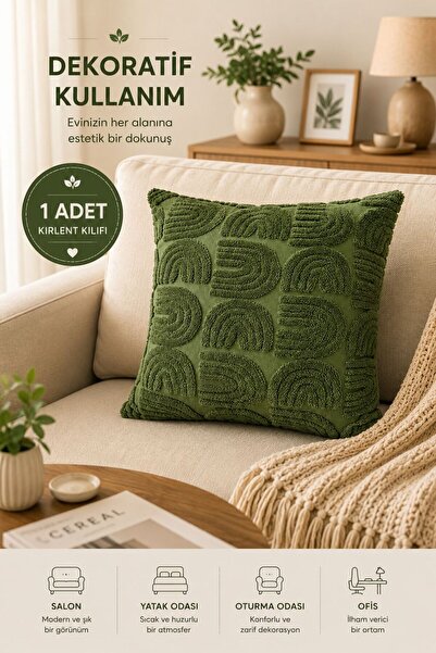 OTEXSA Embossed Textured Green Throw Pillow Cover Cream Decorative Modern Arm...