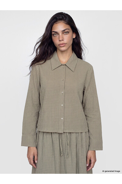 LC Waikiki Lcw Modest Khaki Plaid Women's Shirt