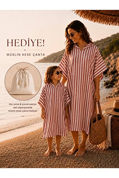 NUNA'S Atelier Nar | Anne & Çocuk Panço Seti | Kapüşonlu Plaj ve Havuz Panços...