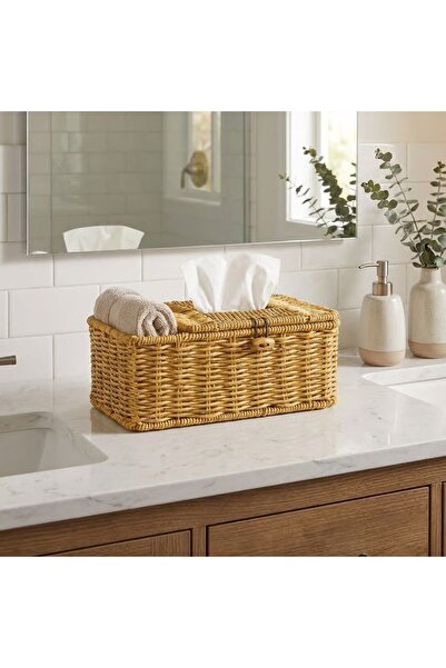 BY NEVSER ®   Natural Rattan Look Wicker Makeup, Jewelry and Towel Organizer ...