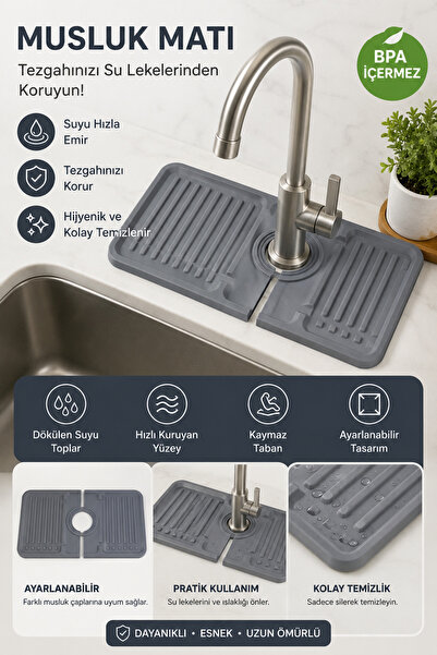 ERYHOME Mutfak Banyo Lavabo Kenarı Matı Silikon Musluk Su Sıçrama Önleyici