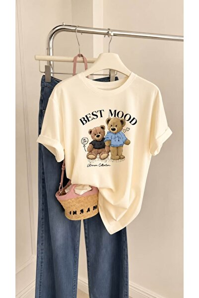 New Shine Best Mood Teddy Bear Printed Oversize Cotton T-Shirt