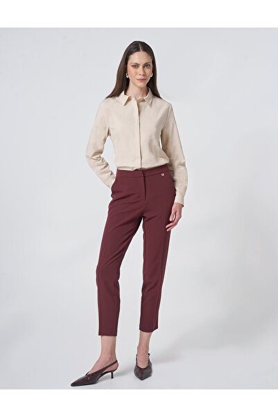 Kayra Pocket Detailed Basic Fabric Trousers Claret Red