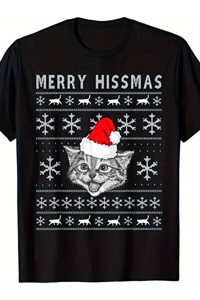 2mcup NEW LIMITED Merry Hizzmas Ugly Christmas Cat Wearing Santa Hat Tee T-Sh...