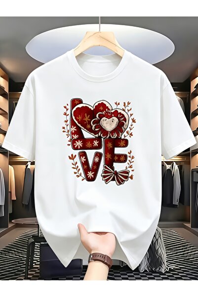 212Wear Men'S Crew Neck Fashionable New T-Shirt, Red Heart LOVE Letter Print ...
