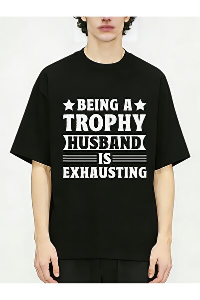1001 Line تيشيرتات قطنية للرجال بطباعة "Being A Trophy Husband Is Exhausting"...