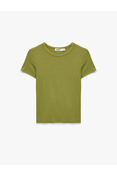 Koton Viscose Fabric Ribbed Slim Fit Short Sleeve Crew Neck Basic T-Shirt