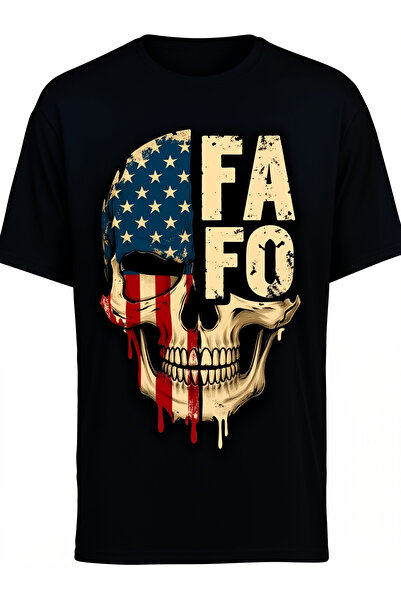 1001 Line Plus Size, FAFO Skull Pattern Unisex, 2026 Summer Short-sleeve Prin...