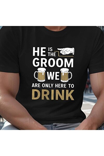 23 nisan تي شيرت صيفي للرجال ذوي الأحجام الكبيرة والطويلة - تصميم Groom Drink...