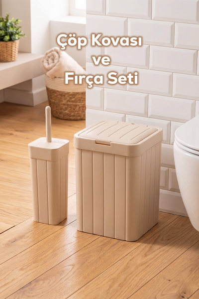 Porsima Linny 2li Banyo Fırçası Banyo Mutfak Çöp Kovası Seti Klozet Fırçası v...