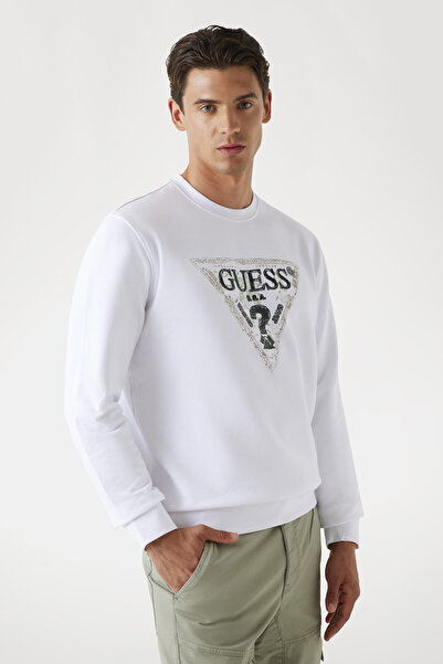 Guess Triangle Erkek Beyaz Sweatshirt
