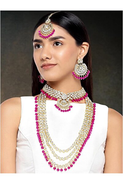 Aheli Wedding Jewelry, Necklace, Earrings, and Long Neck Pendant all embroide...
