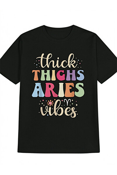 BASEPULSE تي شيرت رجالي كاجوال بطباعة "Thick Thighs Aries Vibes" مع نجوم وزهو...