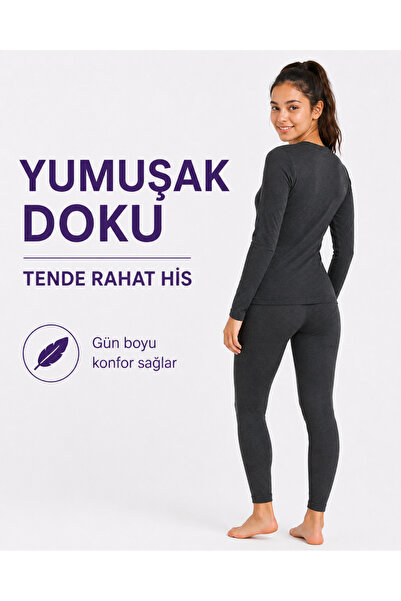 don-x | Genç Kız Okul Termal Takım Kışlık Pamuklu ( ANTRASİT )