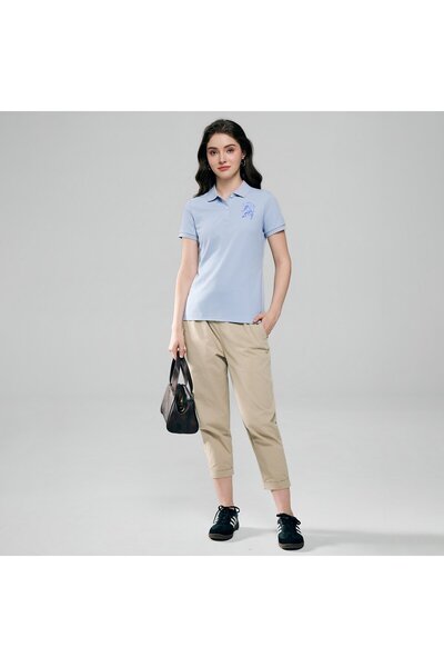 Giordano قميص بولو نسائي ضيق مطرز بتصميم أسد ثلاثي الأبعاد