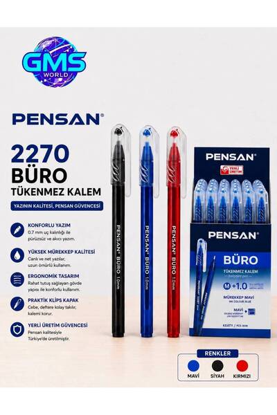 Pensan 50 Lİ MİX BÜRO TÜKENMEZ KALEM 3 RENK KIRMIZI/MAVİ/SİYAH