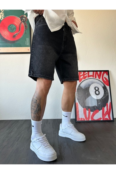 XPUPPETWEAR Siyah Yıkamalı Baggy Kot Şort